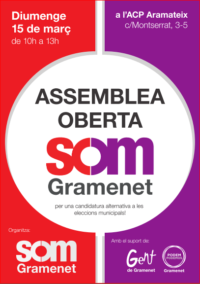 SOM GRAMENET té el suport de Gent de Gramenet, PODEM/PODEMOS Gramenet i independents